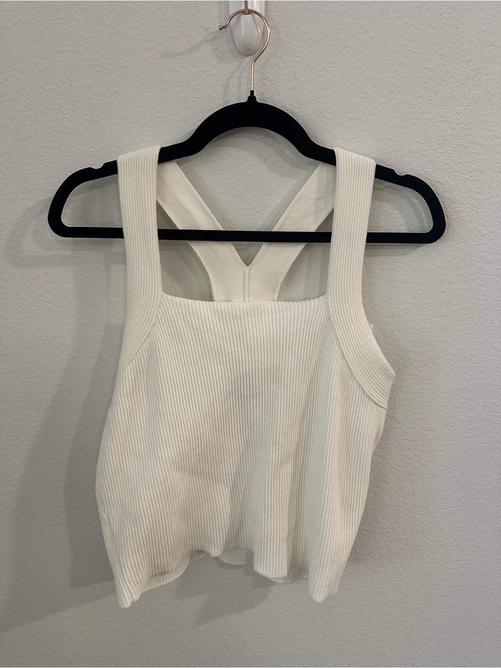 525 White Ribbed Square-Neck Tank Top